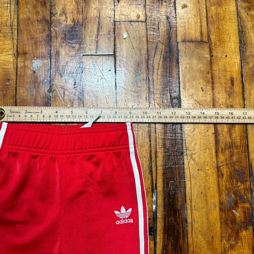 adidas SST Track‎ Pants Kids 3T Red Embroidered Trefoil Tapered Leg Drawstring - Picture 2 of 5